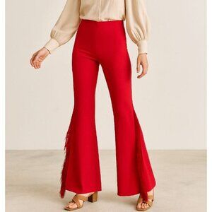 NWT JUCCA Red Fringe Wide Leg Pants Size IT 42 US 4- 6 Rodeo Western Boho Glam